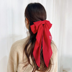 Solid Color Chiffon Ribbon Big Bows Hairpin Spring Clips Hair Accessories for Wo