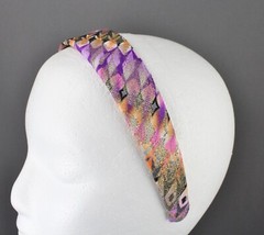 Purple Orange Gold headband textured fabric covered hair band 1.25″ wide peacock