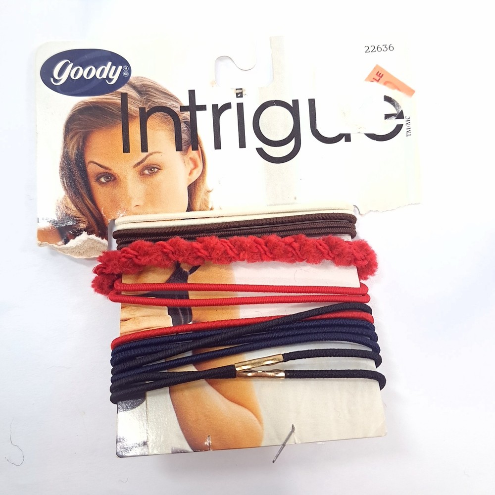 Goody Intrigue hair tie elastics ponytail holders metal band connector black red
