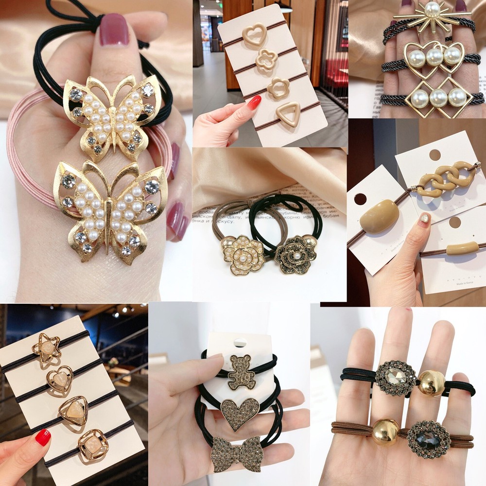 US 2-4PCS Women Pearl Crystal Big Elastic Hair Ring Ropes Ties Scrunchie Rubber
