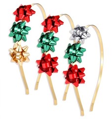 3 PCS Christmas Headband Red Green Bow Women Xmas Holiday Accessories Gift Decor