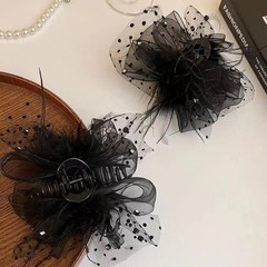 2Pc fashion Mesh Ostrich Hair Clip, Large 1 Count (Pack of 2), black