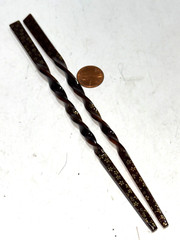 Set Of 2! Hair Sticks Brown / Gold Plastic W/ Floral Design 7.25″ Long