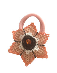 Spirit of Nature Scrunchie pony tail holder- FLOWER-Seed Beads pinks white brown