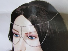 WOMEN SILVER METAL EXTRA LONG HEAD CHAIN FASHION JEWELRY FRONT GLASSES EYE COVER