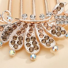 Peacock Crystal Hair Side Combs Vintage Rhinestone Long Teeth Hair Champagne