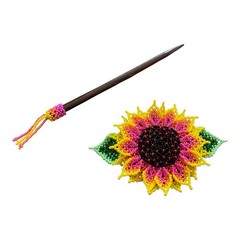 Handmade Guatemalan Beaded Sun Flower Hair Accessory w/ Wooden Stick Gift