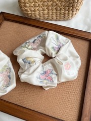 Large Butterfly Embroidery Scrunchie, Satin Hair Tie for Women, Vintage Style Gi