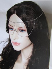 WOMEN SILVER METAL EXTRA LONG HEAD CHAIN FASHION JEWELRY FRONT GLASSES EYE COVER