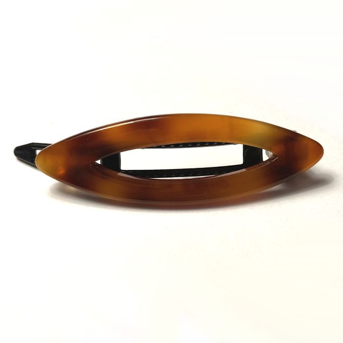 All Plastic Snap Hair Clip Barrette Long Oval Brown Tortoise New Made in France