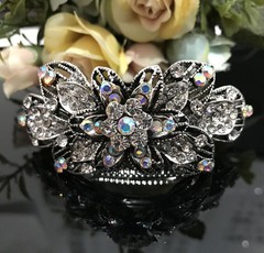 ANtique Silver Tone Rhinestone Clear color metal Hair Clip Barrette 880117