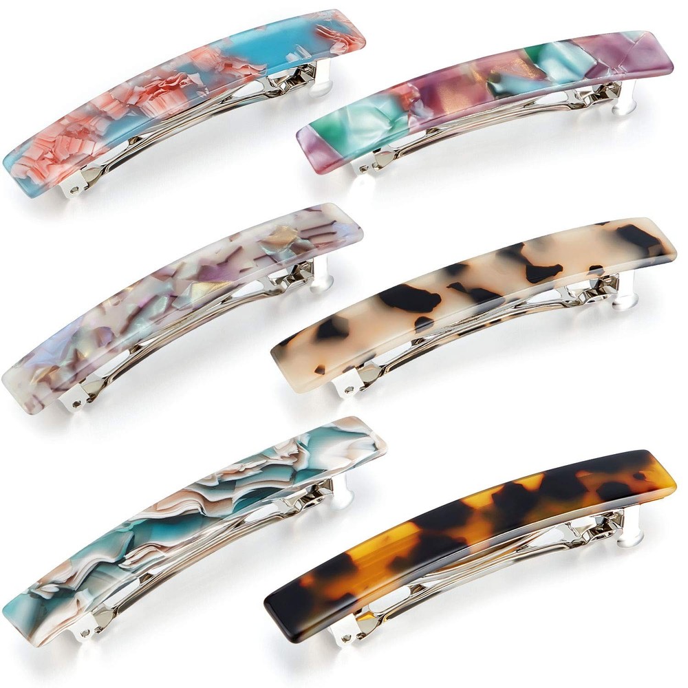 6 Pieces Tortoise Shell Hair Barrettes Medium French Snap Barrettes Automatic…