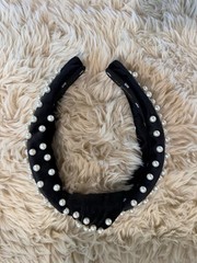 Lele Sadoughi Velvet Faux Pearl Knotted Headband Set Black & Tan