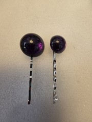 Fancy Vtg. Decorative Purple Glass Cab. Bobby Pins 2-Count Shiny silverp.