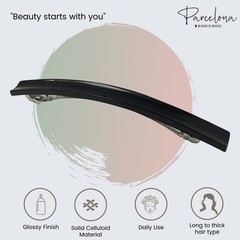 French Long and Thin Black Celluloid Hair Clip Barrette Classic Elegant Design