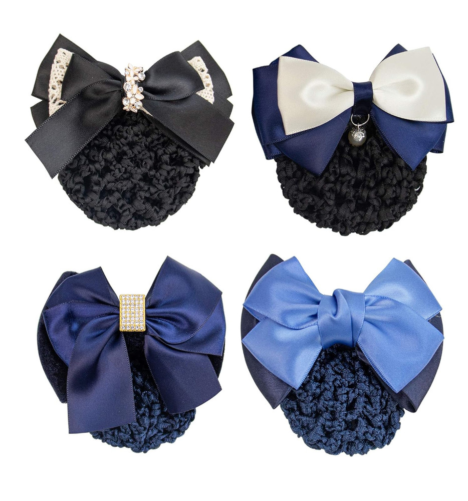 AUEAR, 4 Pcs Satin Hair Bow with Snood Net Barrette Bowknot Clip Bun Cover Hairn
