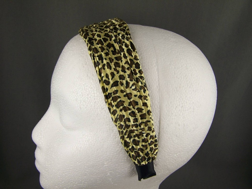Cheetah leopard print scrunched fabric covered headband hair band 1 5/8″ wide