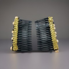 Vintage Baroque Natural Pearl Hair Comb Set Of 2 Black 3.75” Wide