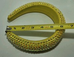 Neon Yellow Padded Fabric Headband Hair Accessory W/Rhinestone Bling Handmade