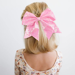 Large Glitter Cheer Hair Bows Ponytail Holders Elastic Bands 7 Inches Teen Girls