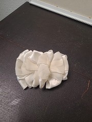 Vintage 80s 90s Big Hair Bow Barrette Clip Satin Ribbon Ruffle Oversized Ivory