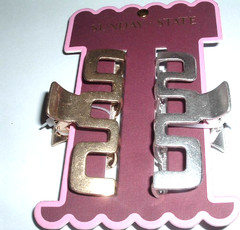 New Sunday State Large Art Deco Matte Silver and Gold 3.5″ Hair Claw Clips NWT
