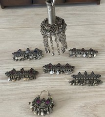 VTG Big Lot of 7 Kuchi AFGHAN Tribal Hair Barrettes Metal Tassel Adornment +More