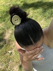 Olive Green Button Accent Round Hair Clip for Women, Wooden Button