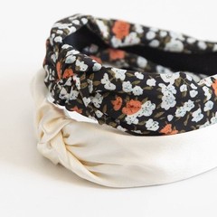 Isla Black Floral and White Satin Headbands Set