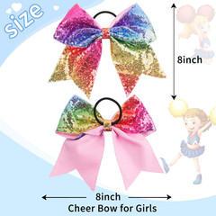 Large Glitter Cheer Hair Bows Ponytail Holders Elastic Bands 7 Inches Teen Girls