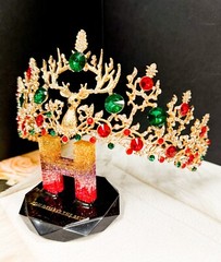 Christmas Gold Crown, Reindeer Crystal Tiara, Christmas Party, Xmas Tree Topper