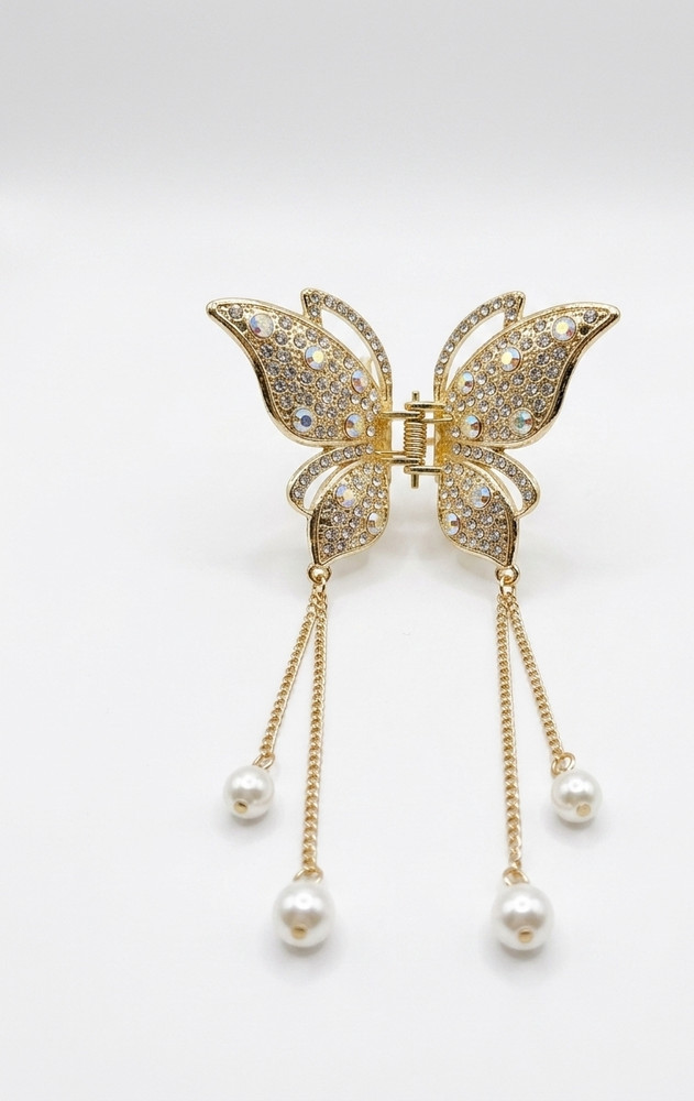 Metal Butterfly Claw Hair Clip Pearl Tassel Rhinestone Barrette Korean Style Gif