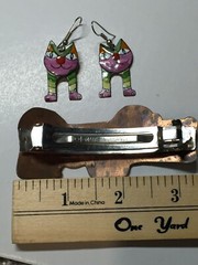 Hair Barrette and Earrings Set Handmade Enamel on Copper Dog & Cats Czechia