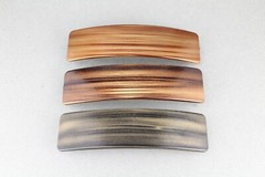 Brown Gold barrette big rectangle hair clip 4.25″ long plastic wood grain