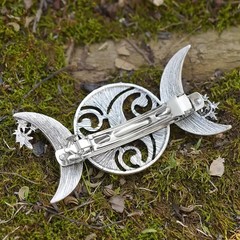 Vintage Triple Moon Round Celtic Crescent Moon Hair Barrett Clip Gothic