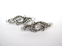 2 extra small silver clear stone leaf shaped hair clip barrette