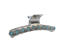 Long shiny turquoise blue stone silver boho design metal hair claw clip