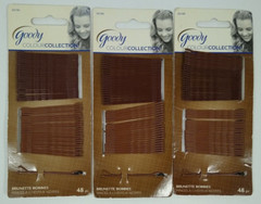 Lot of 3 Goody Colour Collection Women Bobby Pins Brunette Bobbies 48 Ct #02190