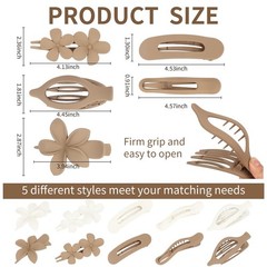 10 PCS Flat Hair Clips Women 5 Styles Non Slip Claw Matte Thin Thick Hair