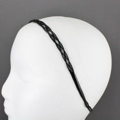 Black jelly skinny narrow headband soft stretch grip teeth woven basketweave