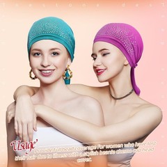 12 PCS Rhinestone Head Scarf Women Turban Durag Cap Skull Headband