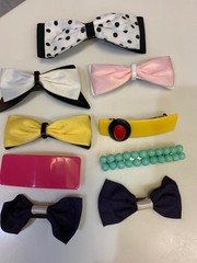 Vintage 90s Bow Hair Spring Clip Barrettes Lot of 9 Plastic Fabric