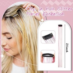 Colorful Hair Tinsel Extensions Pack of 12 Clip in Glitter Hair Accessories 20