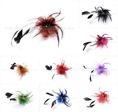 Women’s Lady Black Feather Flower Brooch Pin Clip Rhinestone Party Headdress
