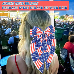 4Th of July Hair Bow Clips for Women Red White Blue Bow Hair Accessories USA Fla