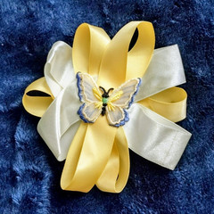 Yellow White Solid Ribbon Hair Bow Butterfly Shape Women Teens Unisex