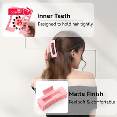 12 Pcs Pink Large Square Hair Claw Clips for 1 Count (Pack of 12),