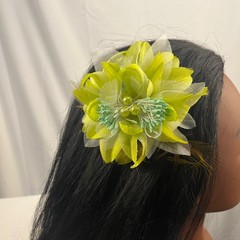 Green Flower Hair Clip and Hair Tie 2-in-1 Women’s Floral Accessory