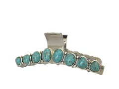 Long turquoise blue stone silver western style metal hair claw