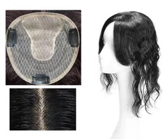 5″x5″ Cap 100% Human Hair Big Wave Wavy Hair Topper with Fringe Clip in 12″~14″